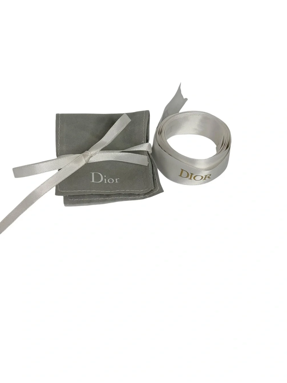 Dior Gray Velvet Jewelry Pouch Dior  Ribbon